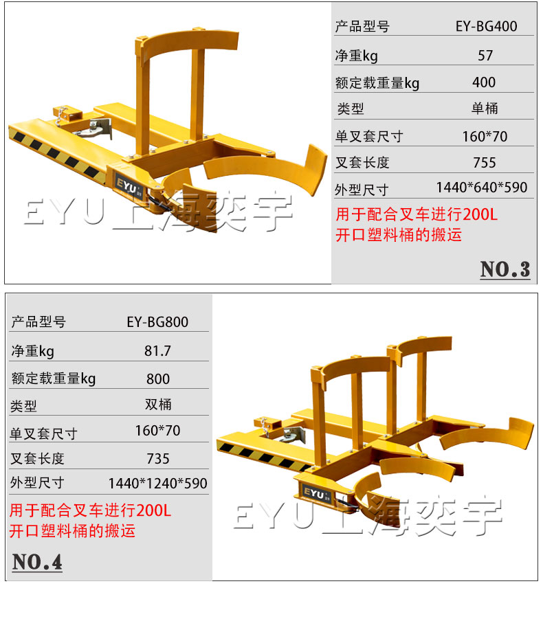 叉车用抱式油桶搬运夹