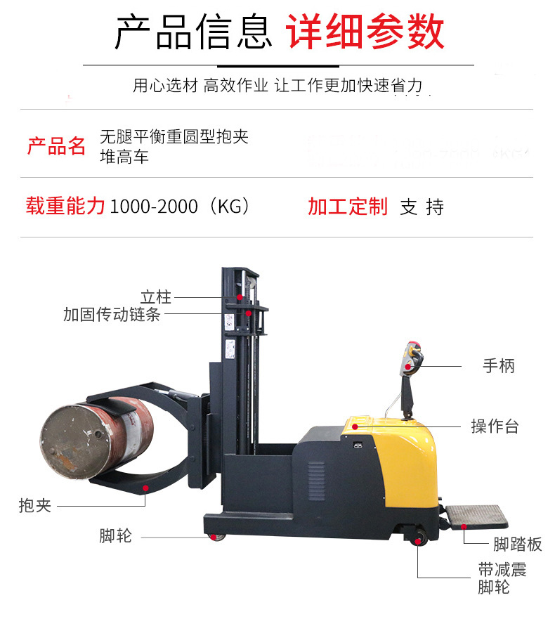 无腿平衡重圆型抱夹电动堆高车